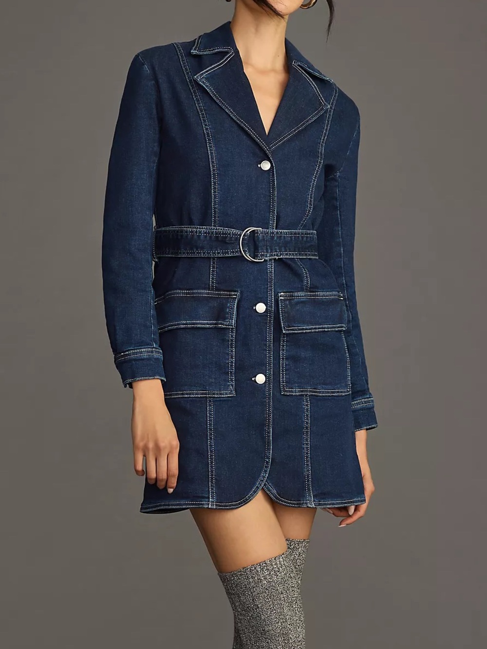 Pilcro Belted Denim Blazer Dress